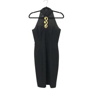 Gillian Black Halter Midi Dress Gold Decorative Detail Size 4 Elegant Timeless